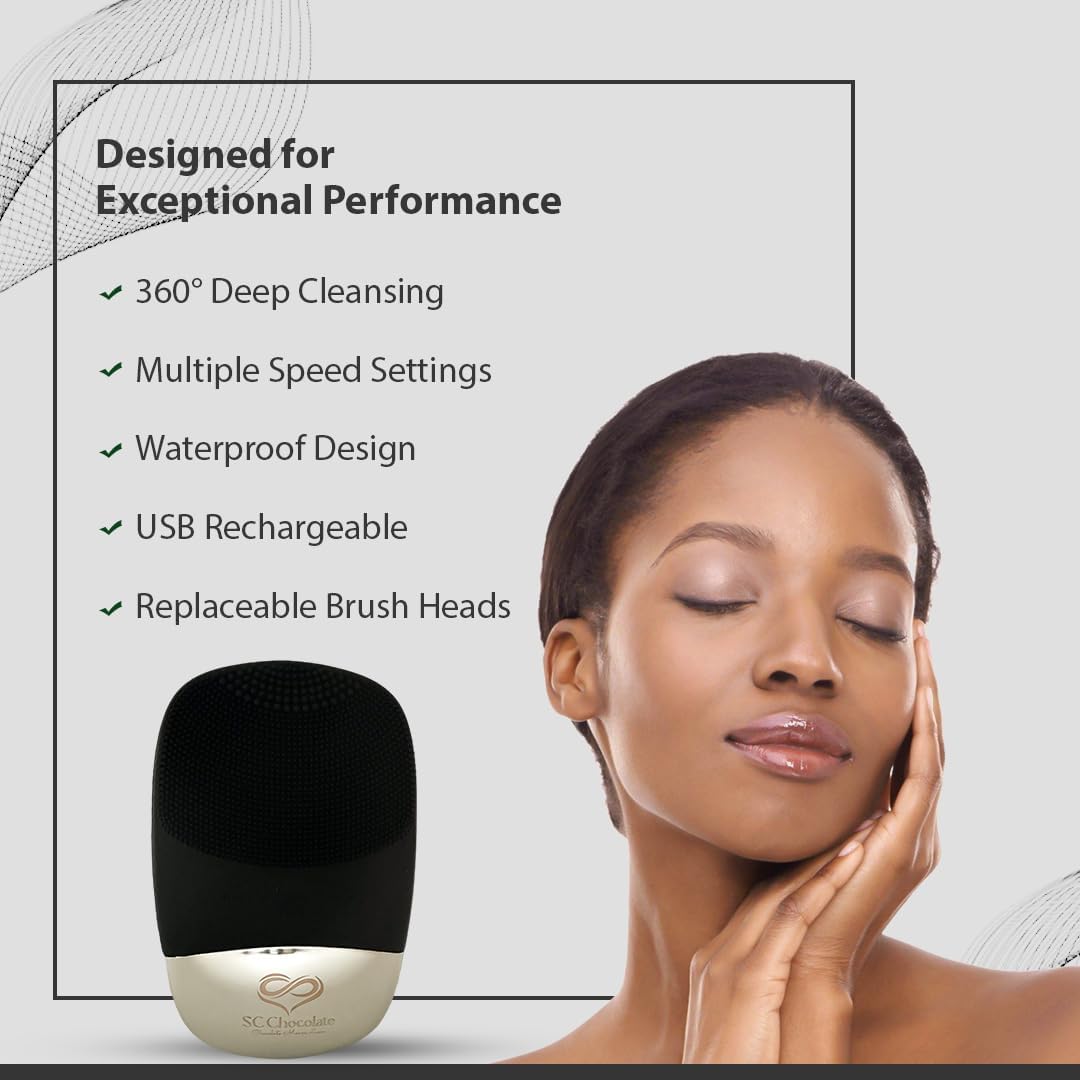 Facial Cleansing Brush | 3-In-1 Electric Face Scrubber | USB Rechargeable Face Cleansing Brush | IPX7 Waterproof | Blackhead Remover | Deep Cleansing & Exfoliating (Black)