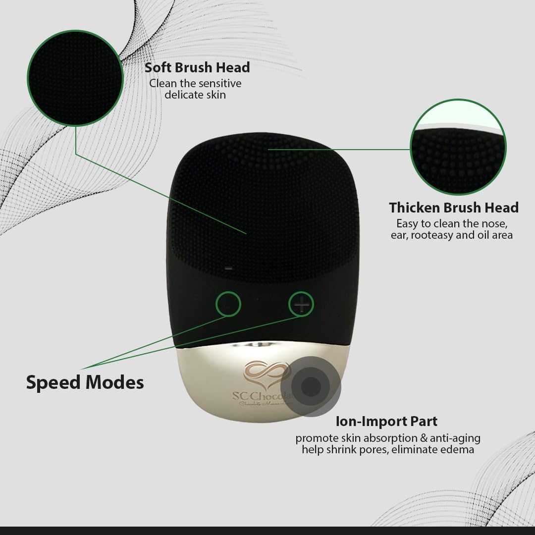 Facial Cleansing Brush | 3-In-1 Electric Face Scrubber | USB Rechargeable Face Cleansing Brush | IPX7 Waterproof | Blackhead Remover | Deep Cleansing & Exfoliating (Black)