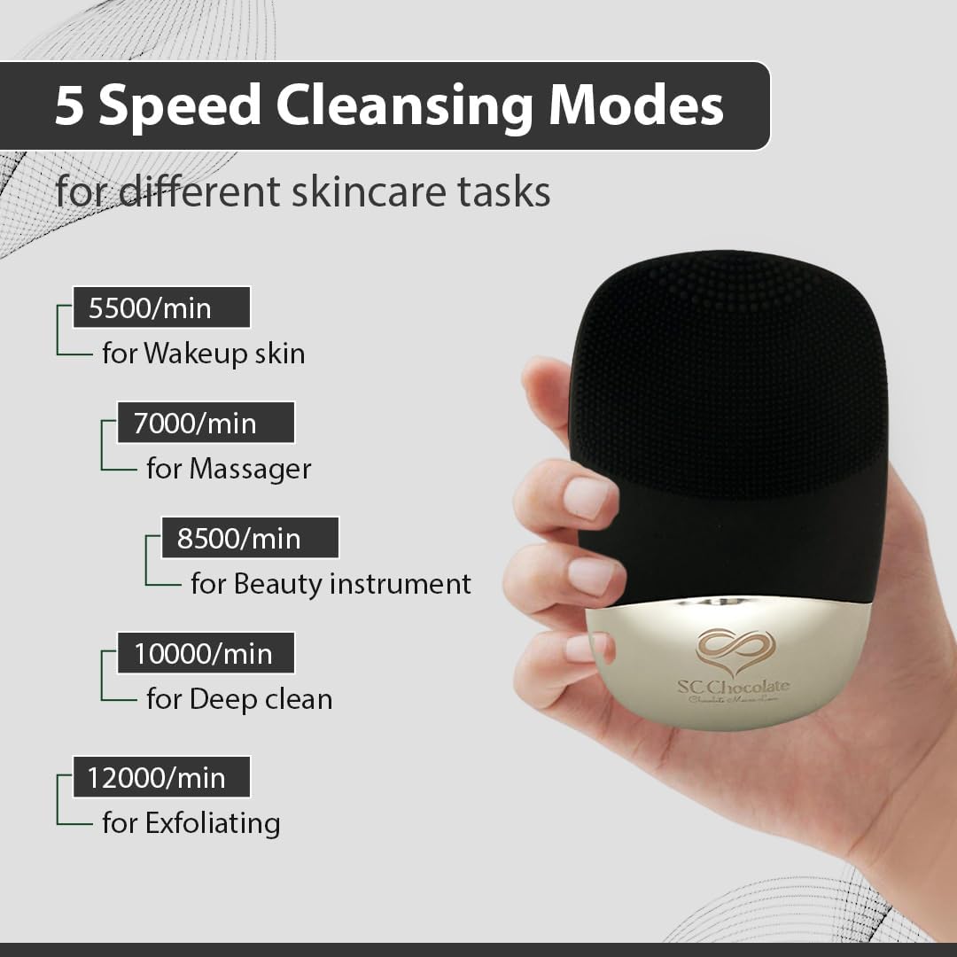 Facial Cleansing Brush | 3-In-1 Electric Face Scrubber | USB Rechargeable Face Cleansing Brush | IPX7 Waterproof | Blackhead Remover | Deep Cleansing & Exfoliating (Black)